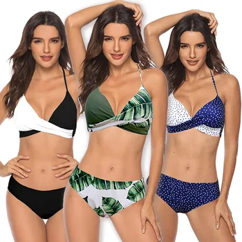 

Sexy Triangle Push Up Bikini Splicing Ruched Padded Bikinis Women Plus Size Swimwear Swimsuit Patchwork Bathing Suit Beach Wear