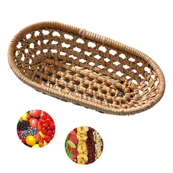 

Fruit Tray Rattan Woven Storage Basket Tea Towel Rack Dessert Plate Desktop Debris Organizer Home Restaurant Hotel Decoration