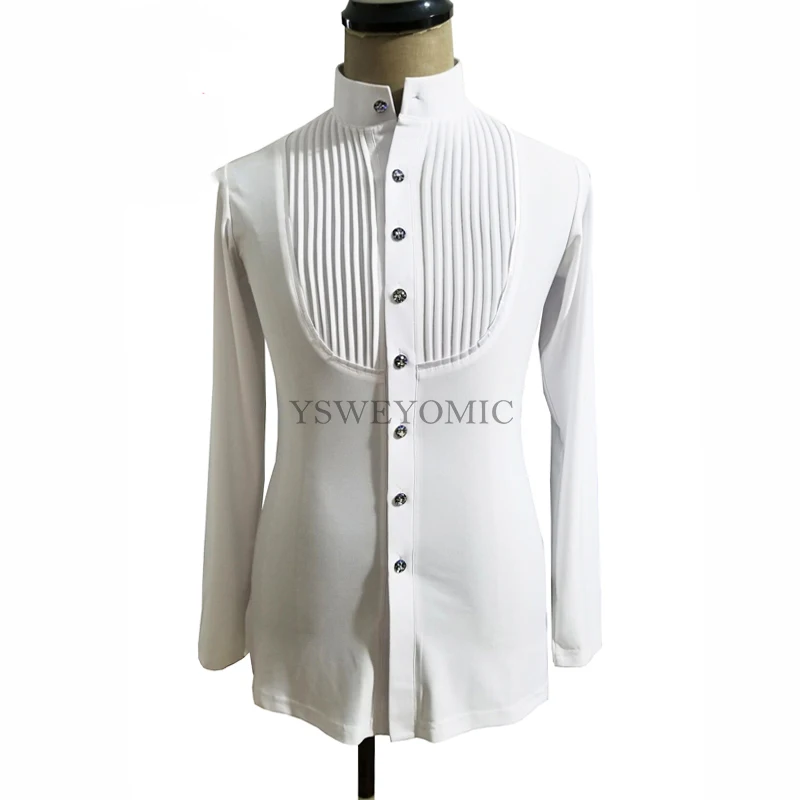 Men's Long Sleeve V Neck Sequin Diamond Tops Latin Ballroom Shirt Practice Competition Latin Dance Shirts