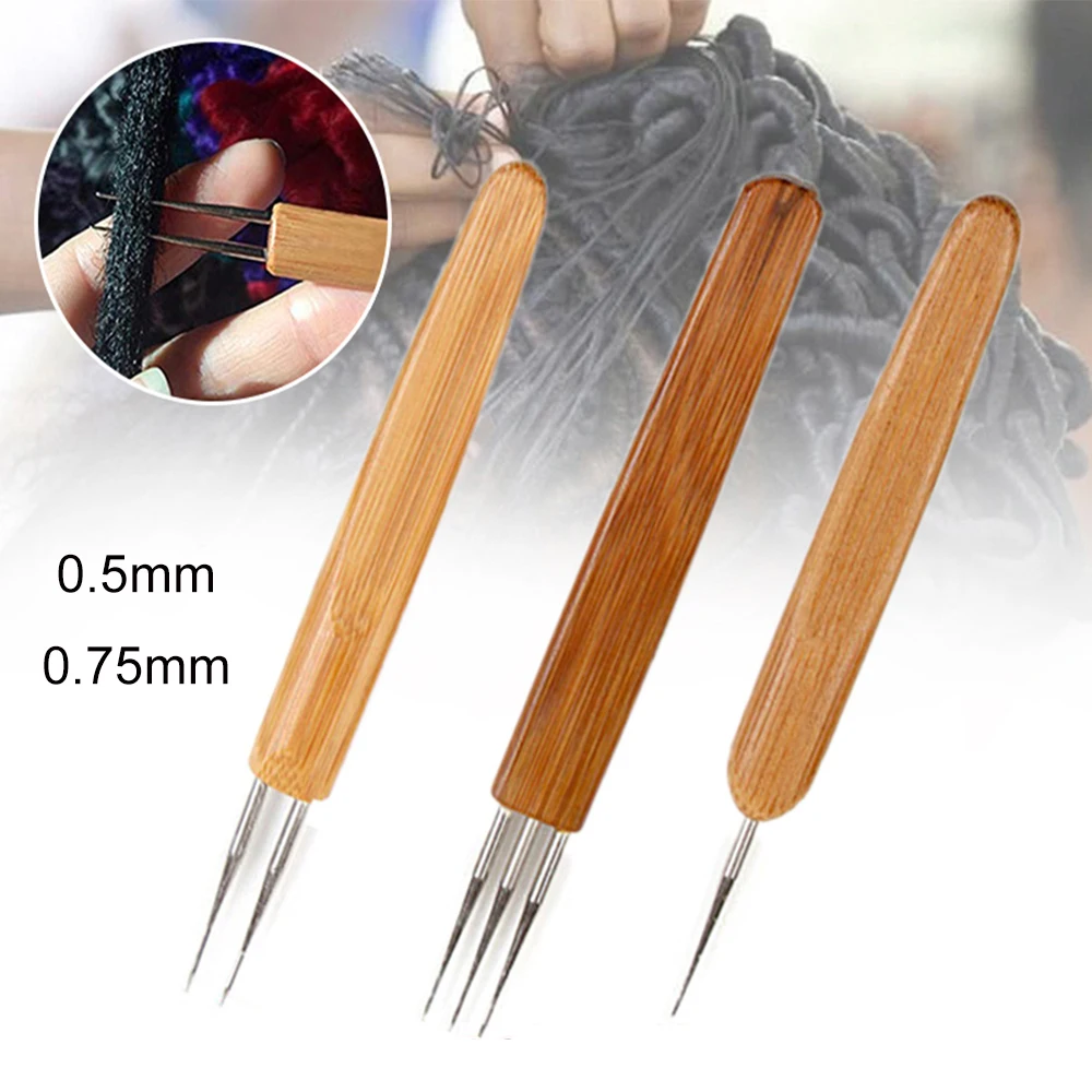 Triple Crochet Needles Bamboo Handle Micro Hook For Dreadlock Hair Making  Tools