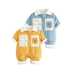Barboteuse en coton pour nouveau né, vêtement d'hiver, une pièce, à revers, mignon, matelassé, chaud, sortie 