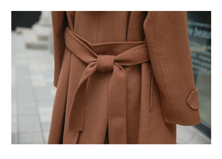 Верблюжье пальто зимнее корейское длинное шерстяное пальто женское однотонное твидовое пальто с отложным воротником и поясом на шнуровке с длинным рукавом для офиса
