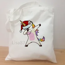 Новинка, модная женская сумка для покупок с принтом единорога, Рождественская Холщовая Сумка, женская сумка через плечо, сумка для покупок