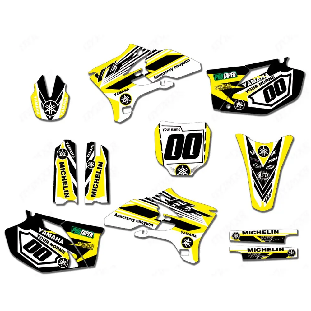 

New Full Graphics Decals Stickers Custom Number Name Glossy Bright Stickers Waterproof for YAMAHA YZF250 YZF450 2003 2004 2005