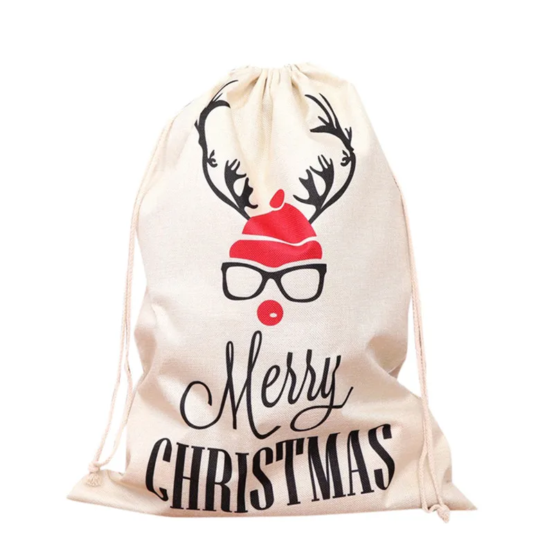 1 шт., льняная упаковка с рождественским принтом, вечерние сумки для подарков, рождественские сумки для конфет, рождественские сумки с орнаментом, сладости, подарок для украшения дома@ 5 - Цвет: B