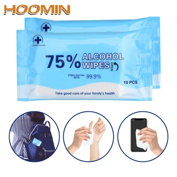 

HOOMIN 75% Alcohol Wet Wipe Skin Cleaning Care Desinfection Alcohol Wipes 10pcs/Bag Sterilization Antiseptic Pads