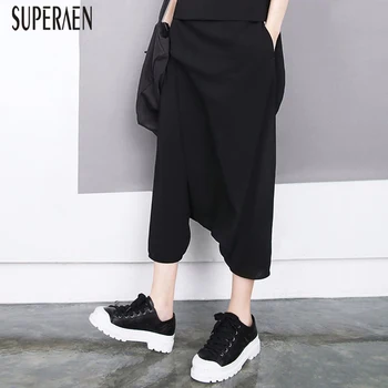 

SuperAen Europe New Women's Pants Solid Color Cotton Wild Casual Ladies Calf Length Pants Summer New 2020 Harajuku Pants