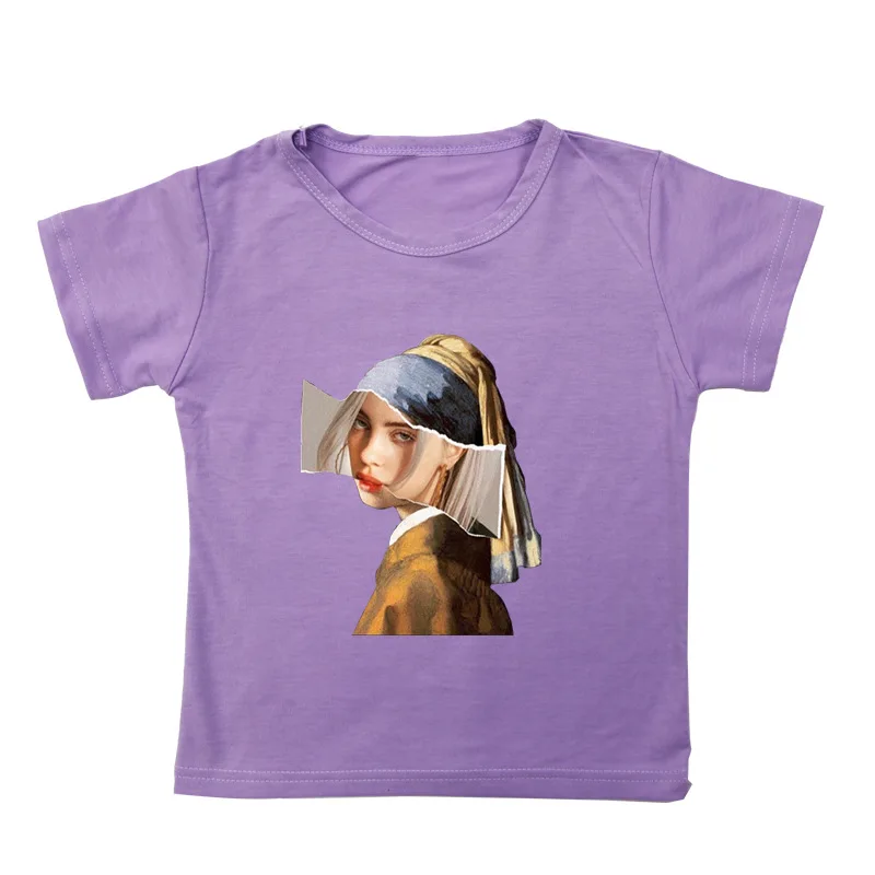 Billie Eilish/детская футболка для детей Летний хлопковый топ с короткими рукавами и принтом для маленьких детей