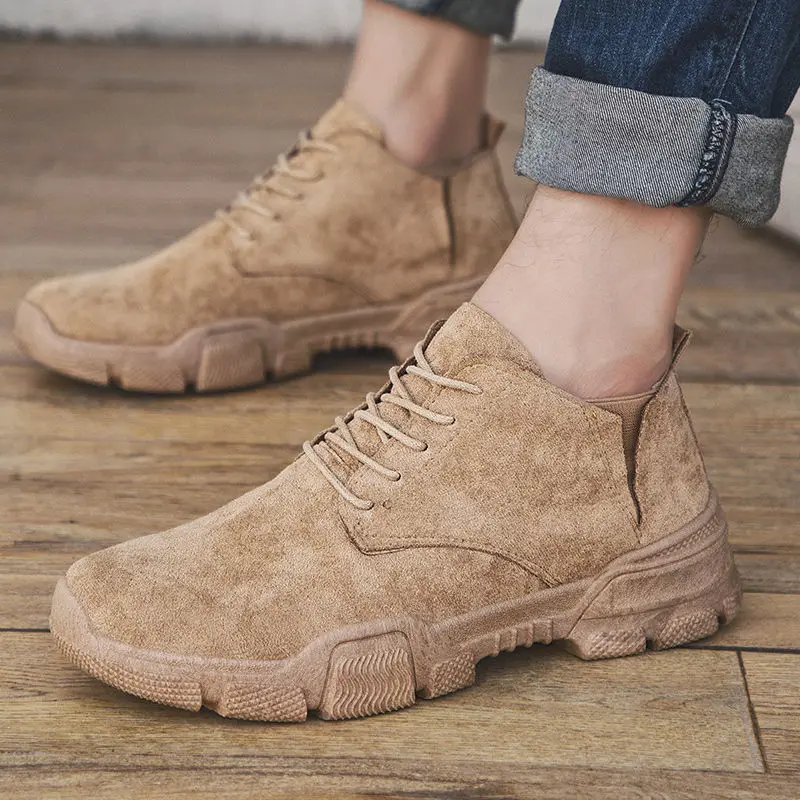 

Solid Fashion Spring and Autumn Mens Casual Boots Lace Up Shallow Mens Snow Boots Rubber Warm Male Boots