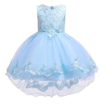 

New 2019 Flowers Embroidery Big Bow Children Party Dress Girls Dress Elegant For Girls Costume Wedding Gown infantil vestidos