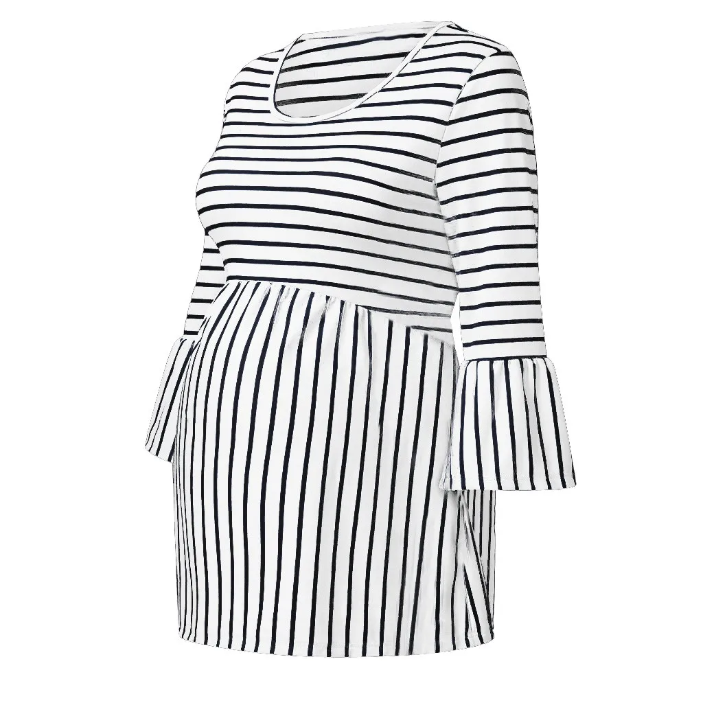 Women Pregnant maternity tops breastfeeding tops O-neck 3/4 Sleeve Pagoda Stripe Blouse Tops Pullover Ropa Embarazada#y2