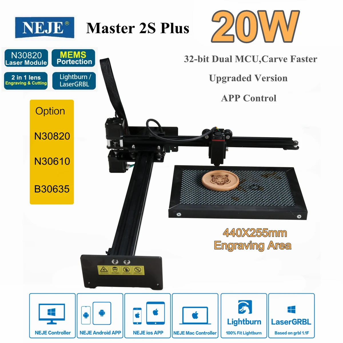 NEJE Master 2S Plus 20W CNC Laser Engraver Wood Cutting Machine Desktop Printer with Bluetooth APP Control Lightburn | Инструменты