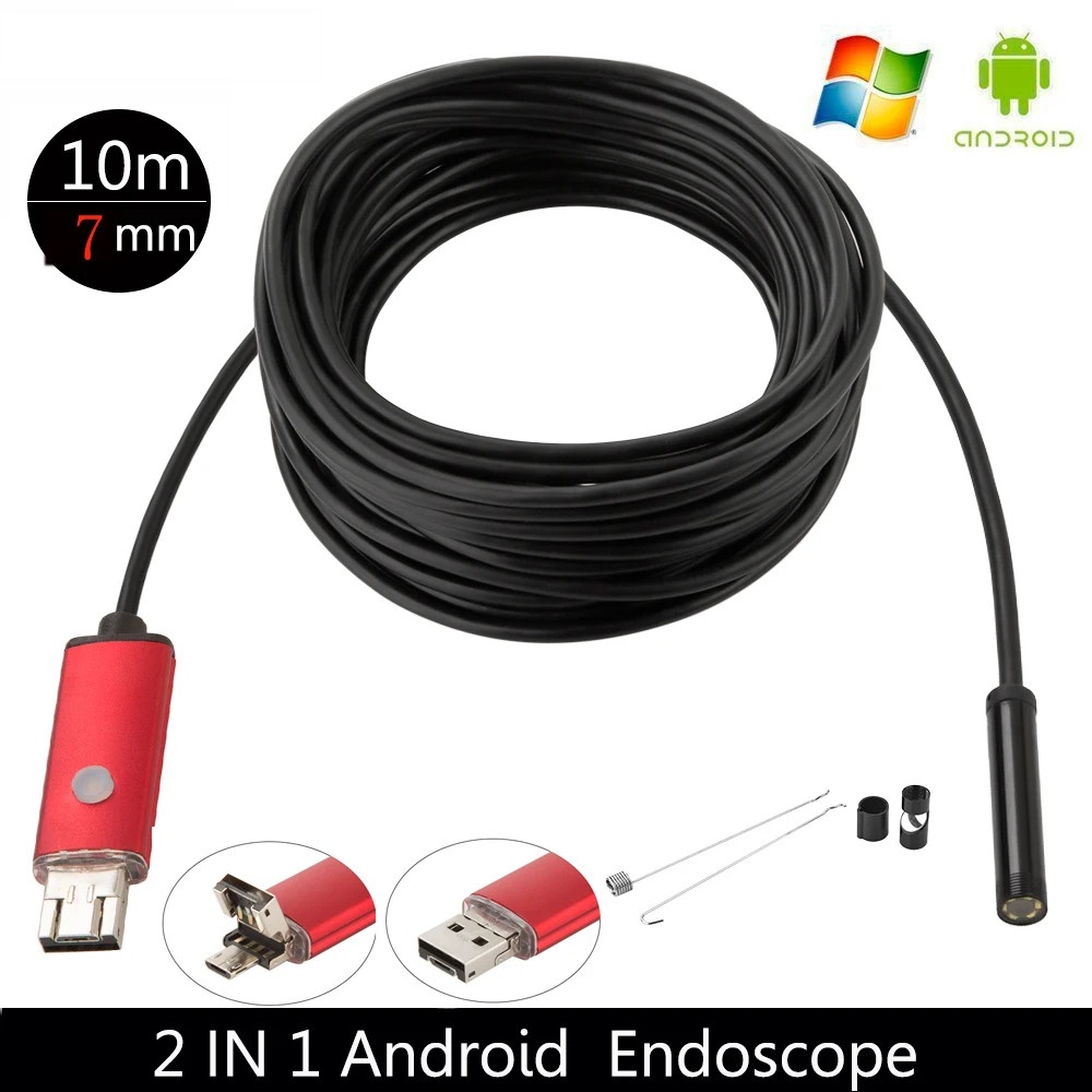2 м 5 м USB 720P Мини Камера эндоскоп Android Камера 2/5/10 м гибкая для осмотра на змеевидной трубке смартфон OTG бороскоп Камера 6LED