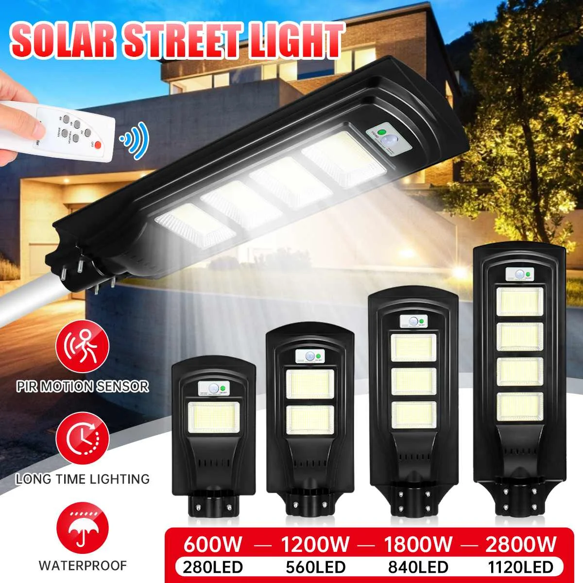 

280/560/840/1120 LED Street light Waterproof Solar Lamp Outdoor Lighting Wall Lamps Flood Light Garden Light 2800/1800/1200/600W