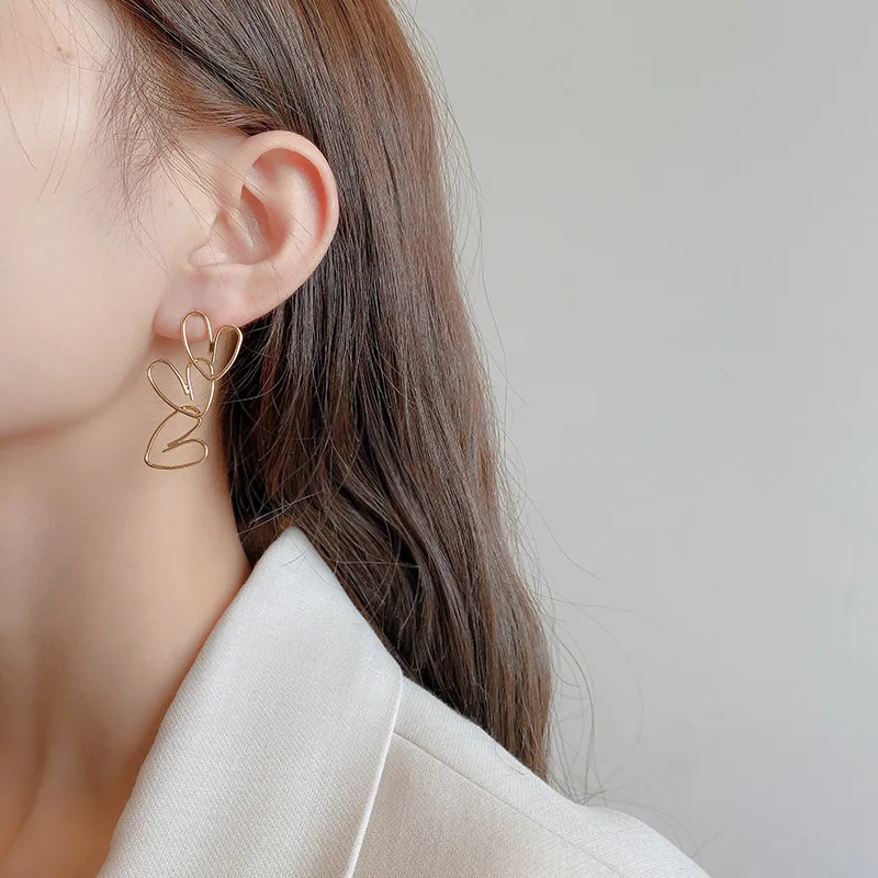 Women's Korean Asymmetry Drop Earrings Gold Color Geometric Heart Statement Earring Trend Jewelry Gifts dangle earrings,drop earrings,long earrings,golden earrings