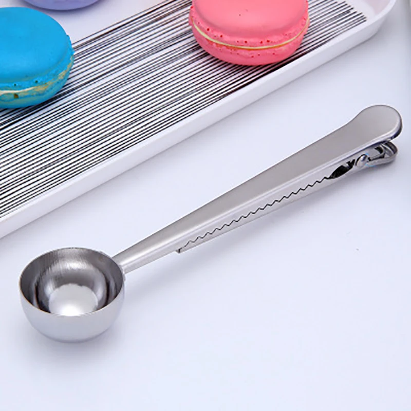 1 Pcs New Stainless Steel Spoon with Bag Seal Clip Sliver Coffee Measuring Drinkware Multifunction Tools Kitchen Supplies | Дом и сад