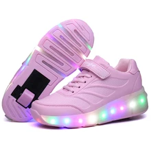 Детские светящиеся кроссовки для девочек с колесами; Светодиодный светильник; роликовые коньки; Спортивный светящийся светильник; обувь для детей; обувь для мальчиков; цвет розовый, синий, черный