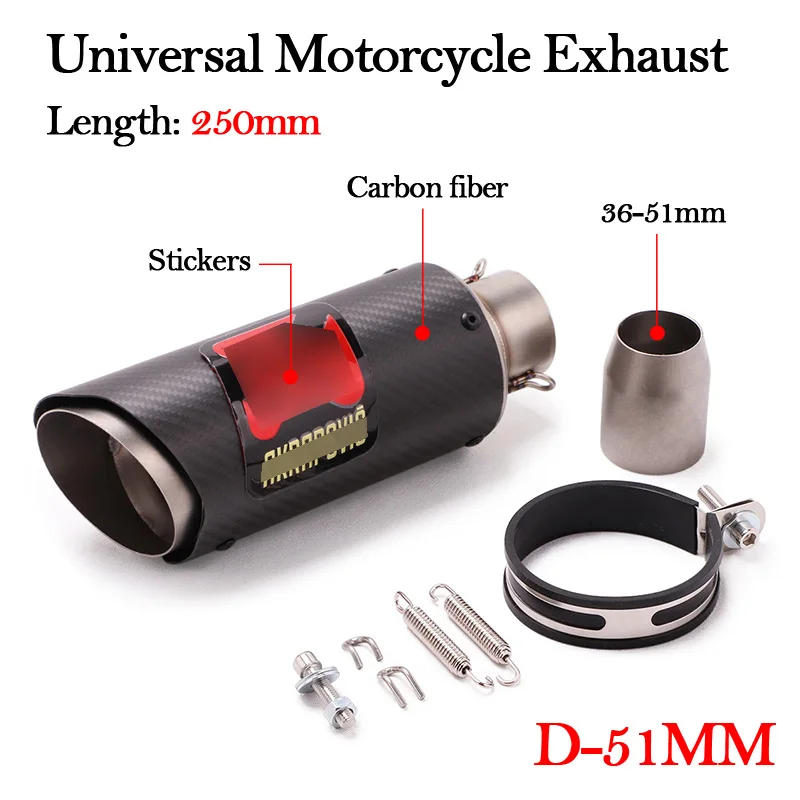 Slip On Universal 250mm Motorcycle Exhaust Muffler Modified Escape pot echappement For Z750 Z800 Z900 1000RR Ninja650 ER6N Z650 - Цвет: D-51mm