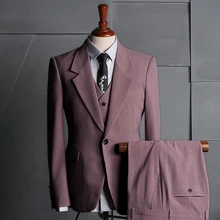OIMGMen's casual suit three-piece wedding dress pink suit suit