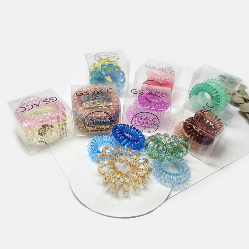 

Creative Gradient Color Elastic Japanese Style Telephone Line Hair Ring Small Box Transparent Hair ropes Hair Accessories