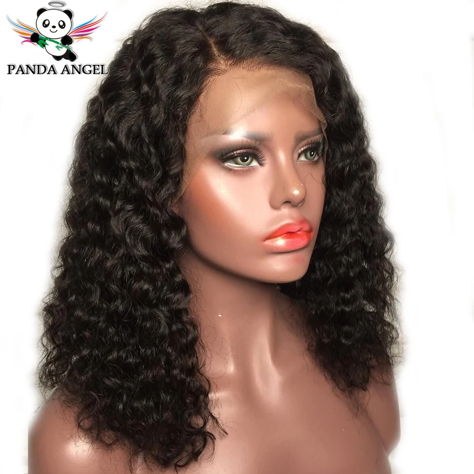 Panda 13*4 Kinky Curly Lace Front Human Hair Bob Wigs Pre-Plucked Bleached Knots Remy Indian 150% Density Short Bob Lace Wigs