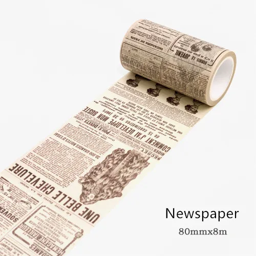 Newspaper 80mm Ретро набор декоративного скотча Васи, винтажное украшение, скрапбукинг, маскировка, умывальник, декоративные, для мытья, пули, журнал, wasi decorada, наклейки - Цвет: Newspaper 80mm