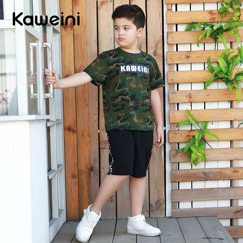 

Fat Children Childrenswear Plus-sized Summer Big Boy Large Size Loose-Fit Camouflage Uniforms Cotton Two-Piece Set