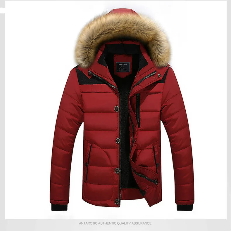 Мужские зимние теплые парки пуховики мужские s повседневные свободные размеры одноцветные куртки и пальто хлопковые утепленные флисовые куртки размер 5XL - Цвет: Red