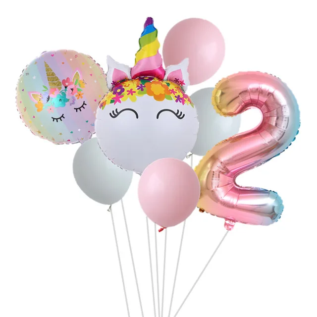Rainbow Unicorn Balloon Number Foil Globos 1 2 3 4 Years Old Birthday Party Decoration Kid Unicorn Theme Party Wedding Balls Toy set 2