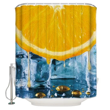 

Sliced Oranges And Ice CubesWaterproof Bathroom Shower Curtain Modern Household Shower Curtain