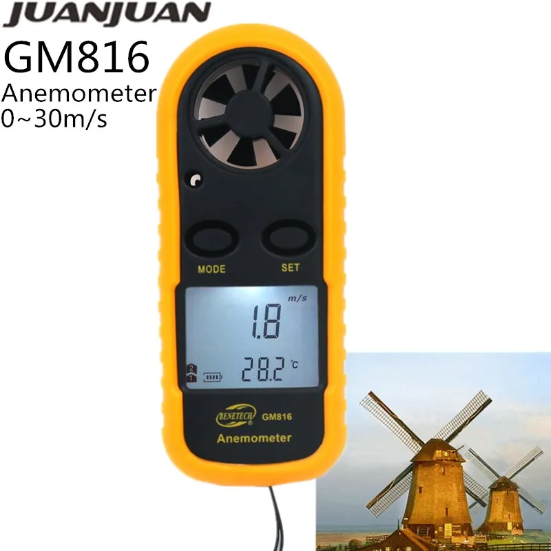 GM816 Анемометр измеритель скорости ветра цифровой термометр Анемометр измеритель скорости ветра Измеритель температуры 30 м/с инструмент тестирования температуры 40% скидка