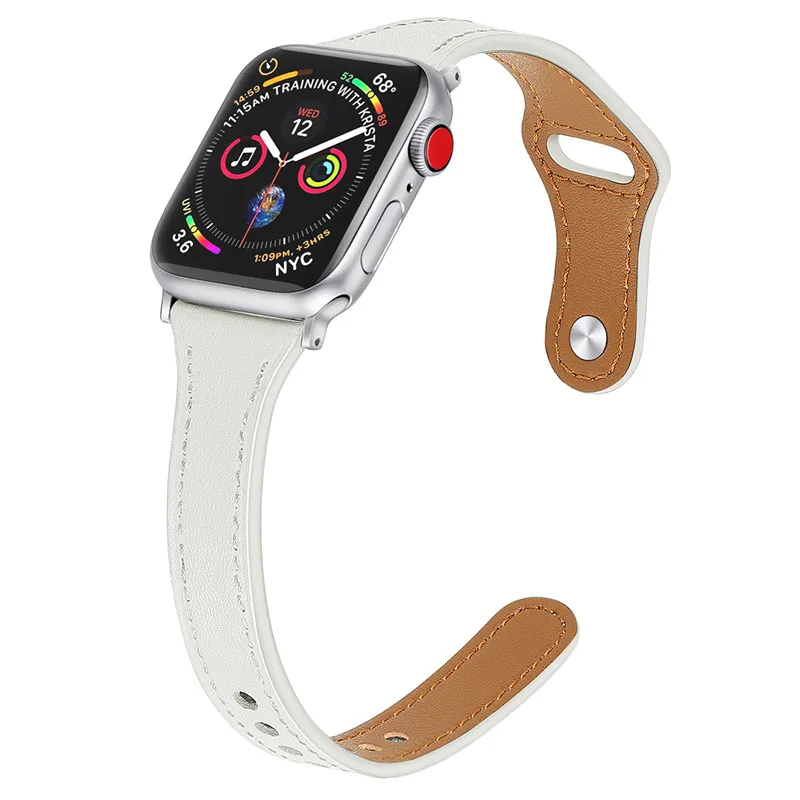 White Кожаный ремешок Смарт-часы аксессуары для Apple Watch band 40 44 мм сменный Браслет ремень для iWatch серии 4 3 2 1 38 42 мм - Цвет ремешка: White