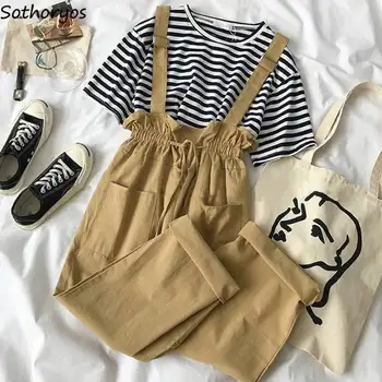 

Jumpsuits Women Summer Korean-style Elastic-waist Solid Casual BF Streetwear Lace-up Harajuku All-match Kawaii Womens Ulzzang