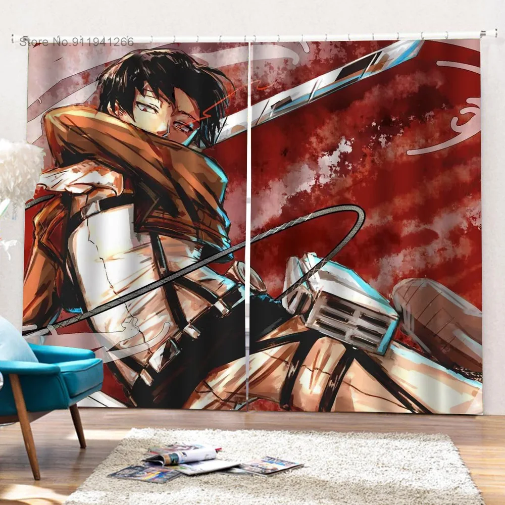 Cartoon Attack On Titan Blackout Curtains for Bedroom Window Treatment Fabric Anime Curtain Living Room Ultra-thin Micro Shading