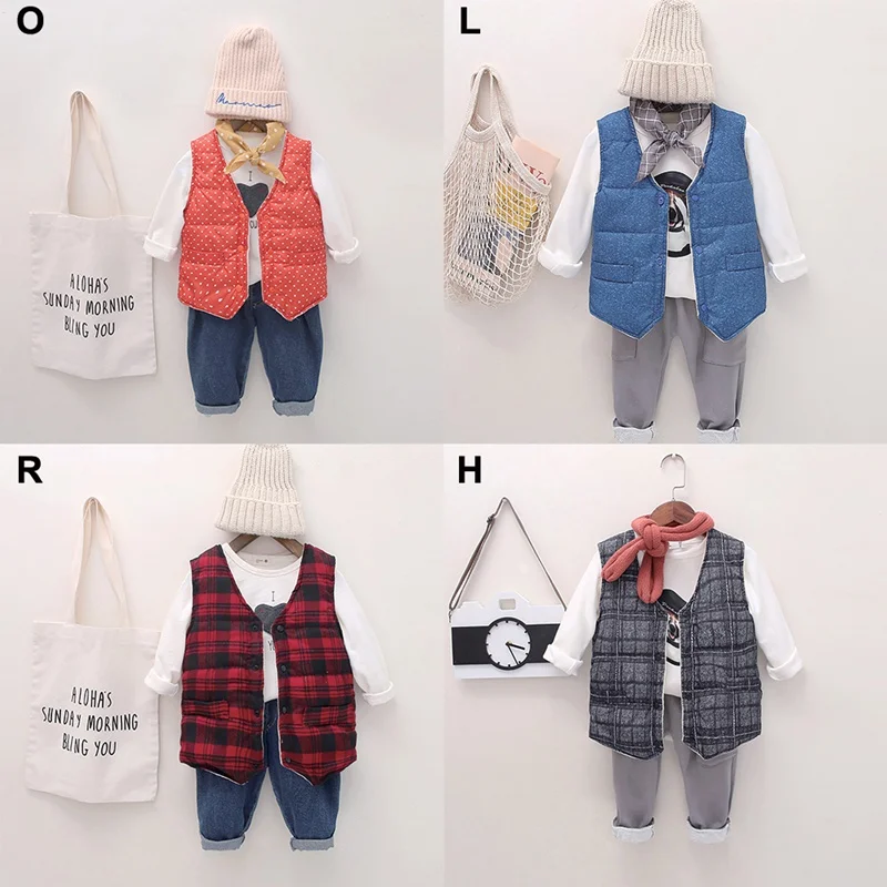 Детская одежда Зимний Детский жилет, пальто для девочек и мальчиков, детский жилет, куртка, клетчатый узор, Детская верхняя одежда