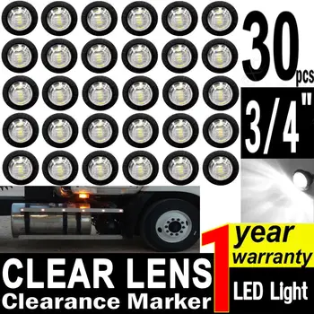 

30X White 10V-30V 3/4" 3 LED Mini Round Side Marker Bullet Light for Truck Trailer High Power Marker Lamps