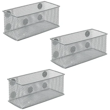 

3 Piece Set Metal Mesh netic Storage Office Supplies Pen Case Storage Box Silver