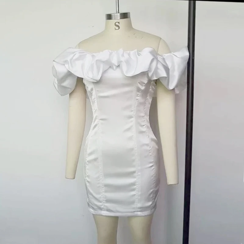 NATTEMAID, Летнее белое сексуальное платье с открытыми плечами, женское платье без бретелек с открытой спиной и оборками, облегающее платье, клубное мини-платье для вечеринок, одежда