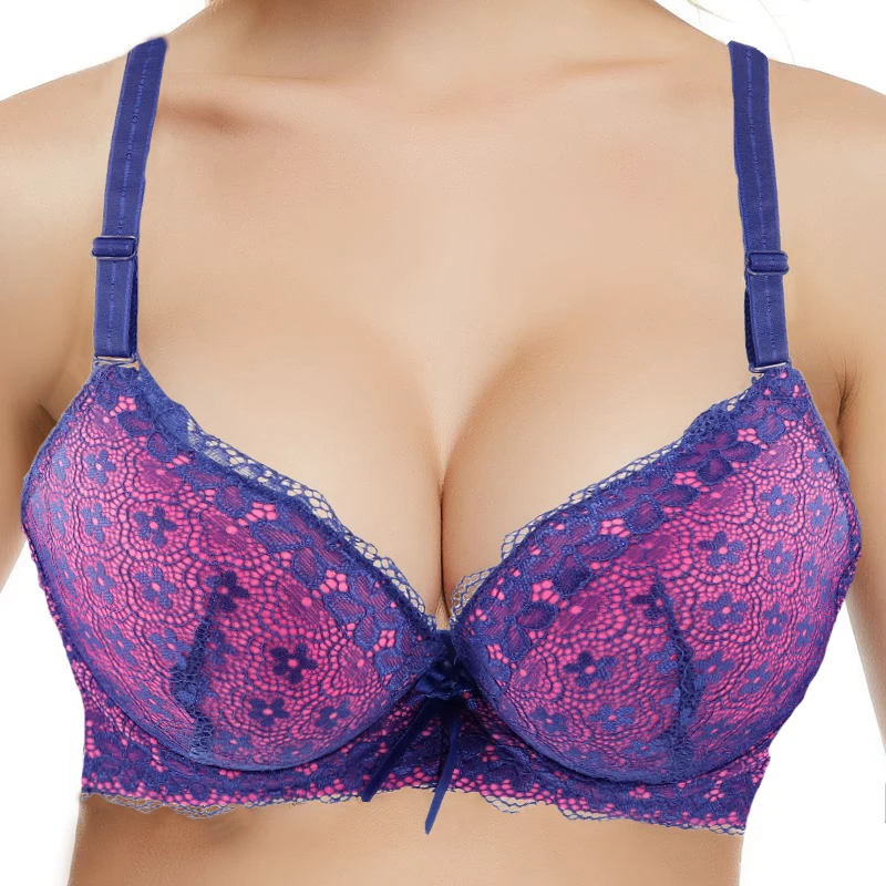 Beauwear сексуальный глубокий v-образный бюстгальтер большой Размеры пены чашки бюстгальтер, близко расположены чашечки, пуш-ап, бюстгальтер из цветочного кружева, с подкладкой, пуш-ап, женское нижнее белье набор для Для женщин - Цвет: C18-Blue