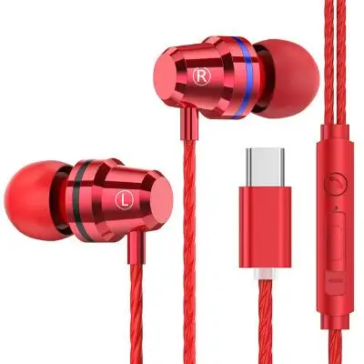 100pcs/lot BRSUANG USB-C Jack Stereo Music Earbuds With Microphone Headset Type-C Earphone For Samsung Huawei Xiaomi Oneplus Etc - Цвет: Красный