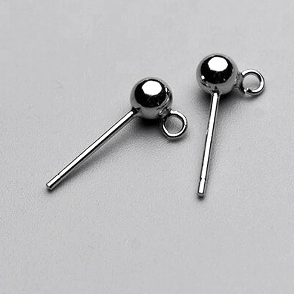 2 Pcs 925 Sterling silver color Earrings Studs Ear Nail Ball Post Jewelry Findings DIY Elegant Studs Findings Posts