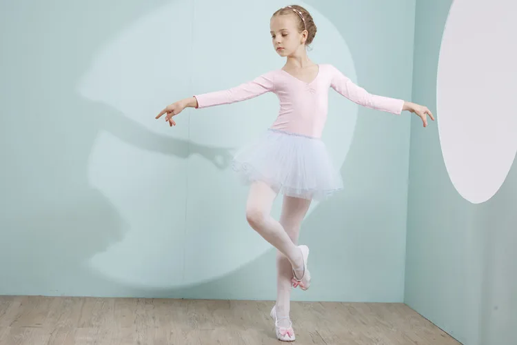 Combed Cotton Ballet Dress Dance Dress Tutu Ballet for Girls Kids Children High Quality Ballerina Long Sleeves Tulle Dance