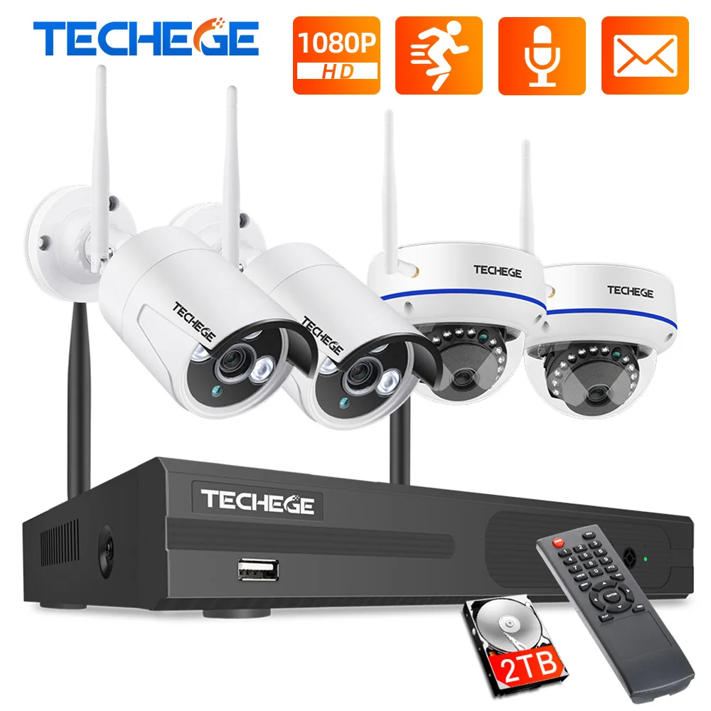 Беспроводная система видеонаблюдения Techege 8 каналов 1080P Wi Fi NVR 2 МП наружная