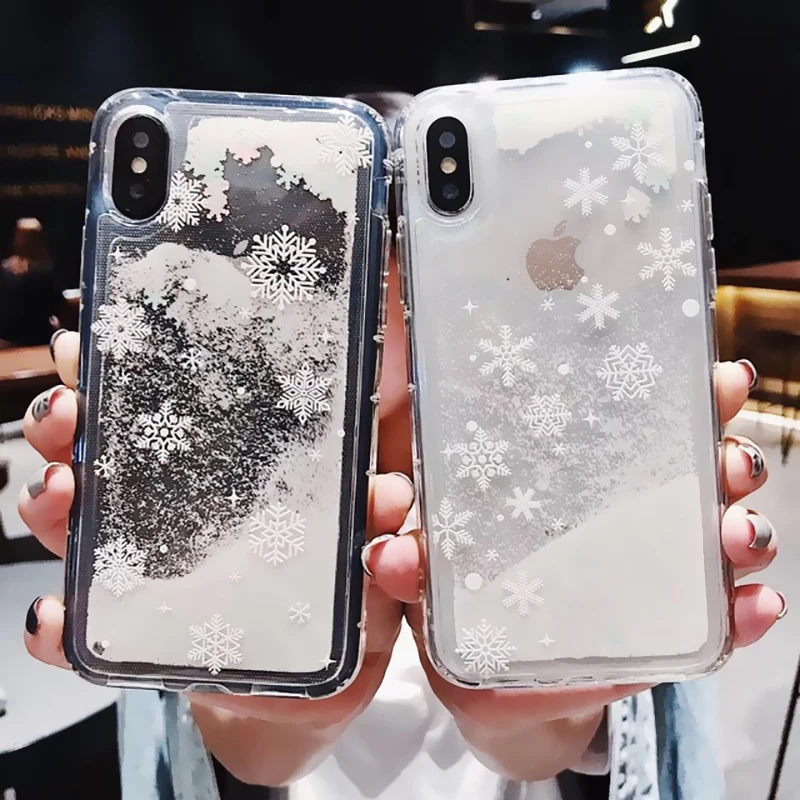 Glitter Liquid Christmas Snowflake Phone Case For iphone 11 Pro 6 6S 7 8 Plus XR XS MAX luxury Anti-fall Quicksand Phone Cases