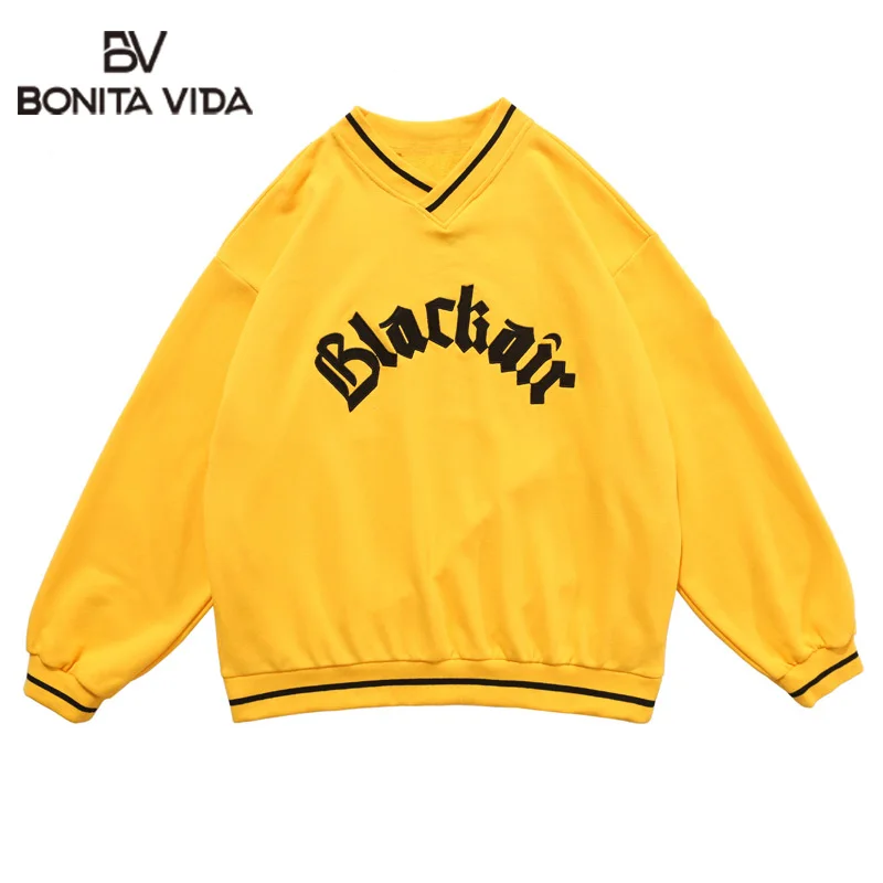 

Bonita Vida Hip Hop Embroidery V Neck Hoodies Sweatshirts Mens Casual Loose Hipster Punk Rock Streetwear Fashion Tops