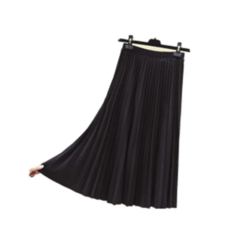 Faldas mujer moda, осенняя и зимняя ретро юбка миди, эластичная резинка на талии, органные юбки, Женская длинная Плиссированная юбка