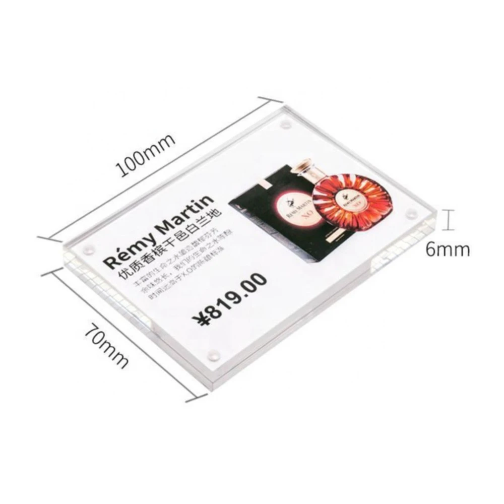 Acrylic Block Magnetic Mount Price Tag Display Wall Sticker Paper Info Frame Door Sign Holder Plate Name Card Cover
