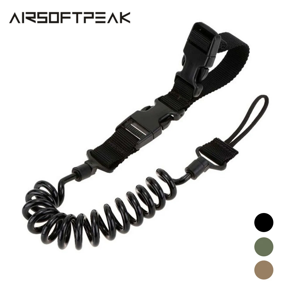 

Two Point Tactical Rifle Gun Sling Anti-lost Lanyard Safety Spring Flashlight Strap Hunting Paintball Gun Sling Elastic For Ring