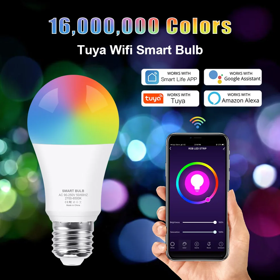 Wifi Smart Light Bulb RGB +White +Warm white E27 Led Bulb Tuya Smart Life APP Dimmable Voice Control Work with Alexagoogle Home