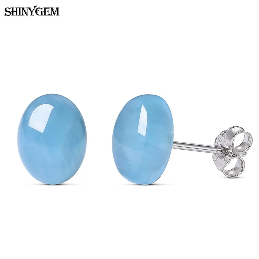 ShinyGem модные 7*9 мм элегантные небесно голубые Овальные аквамариновые серьги гвоздики ручной работы из